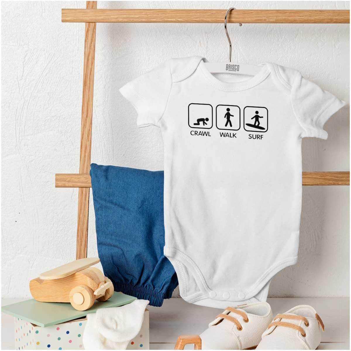 Brisco Brands Crawl Walk Surf Baby Romper Boys or Girls