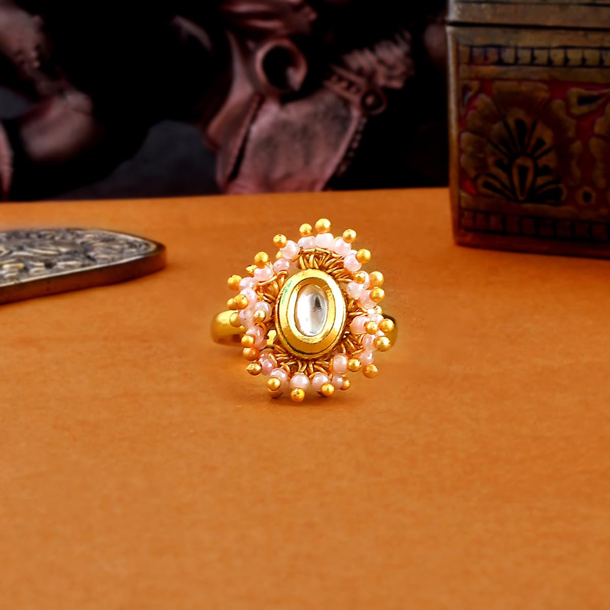 Pink Pearls Kundan Studded Ring