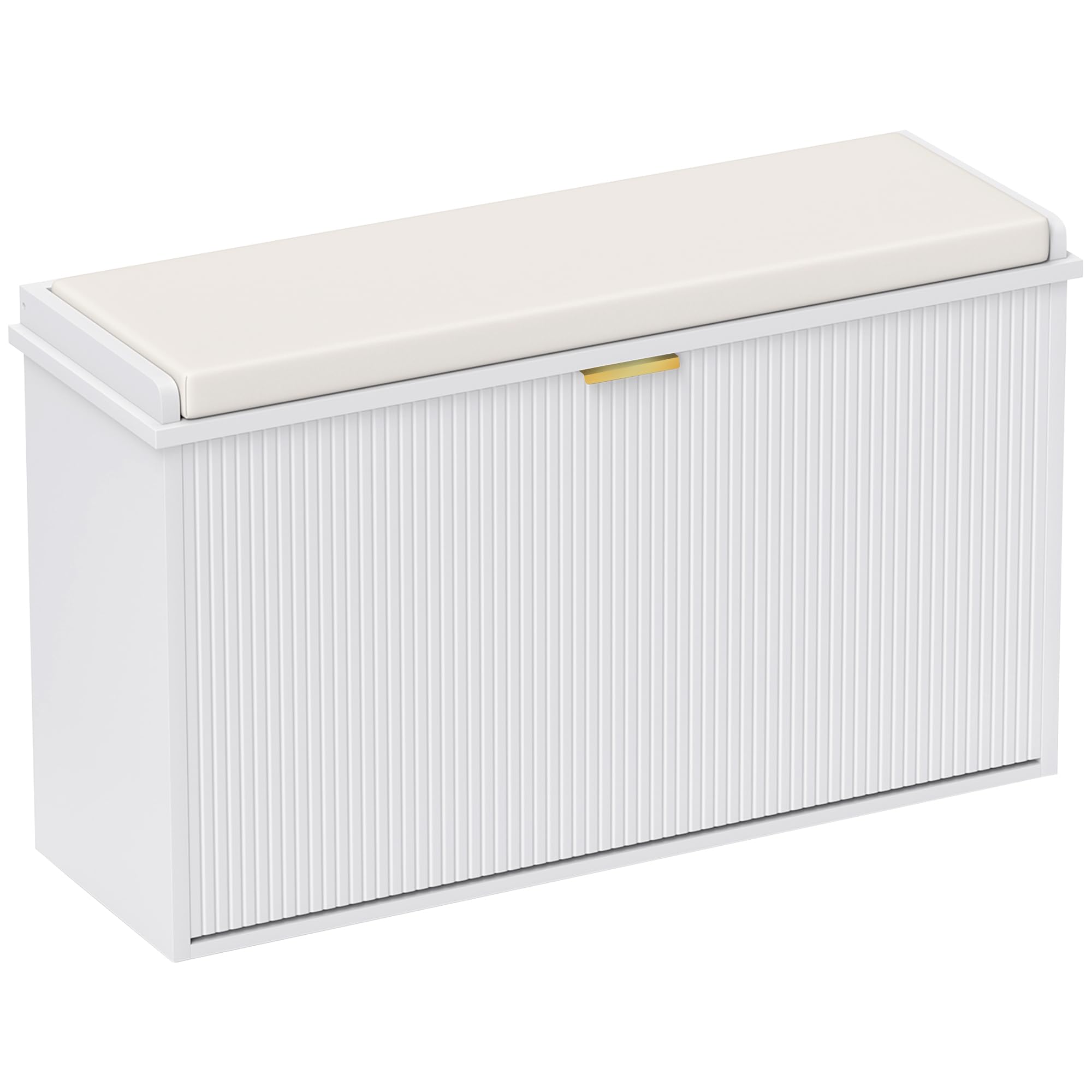 Homcom Unisex White Shoe Storage Bench With Cushion And Flip-Drawer In