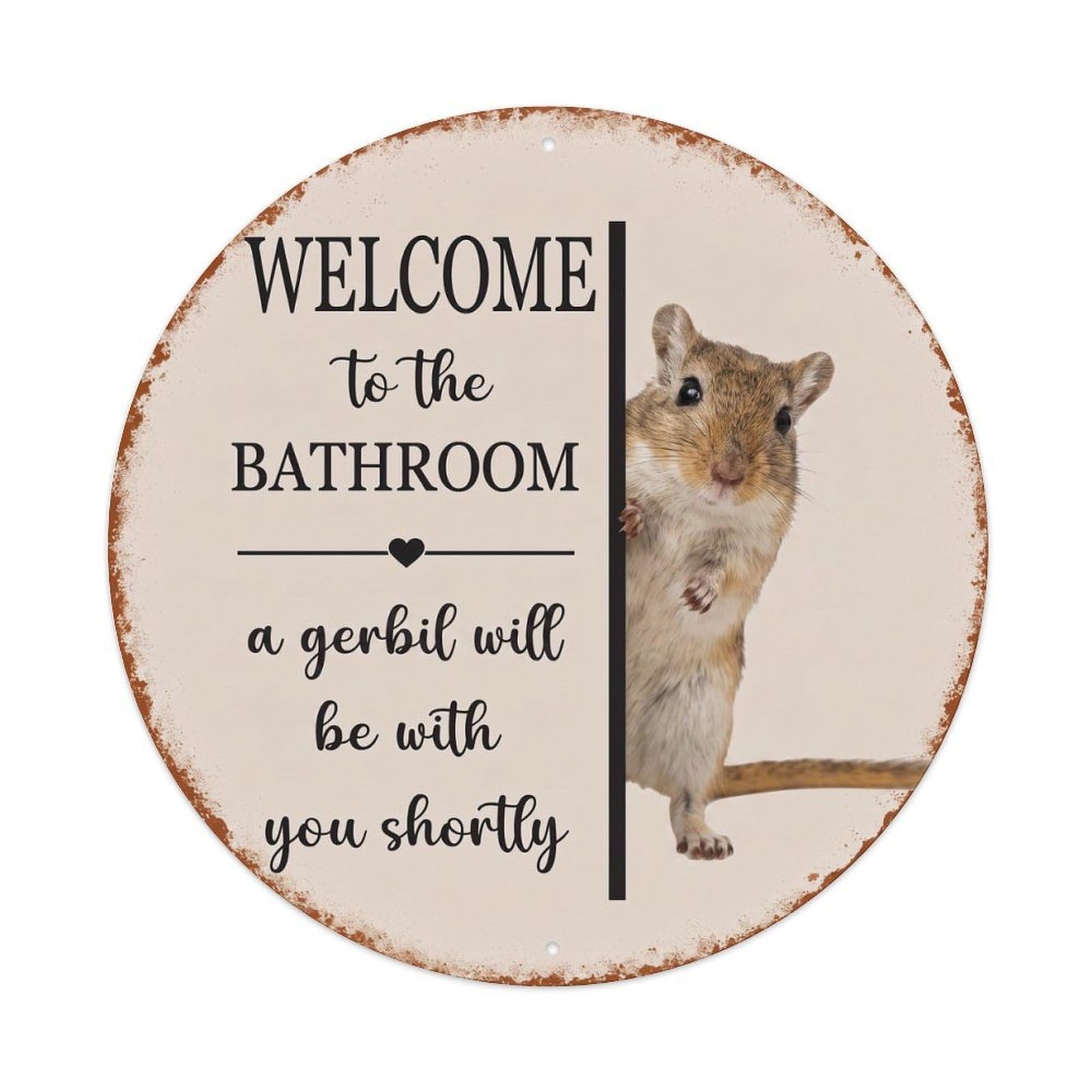 Vintage WELCOME To The BATHROOM Gerbil Metal Tin Sign