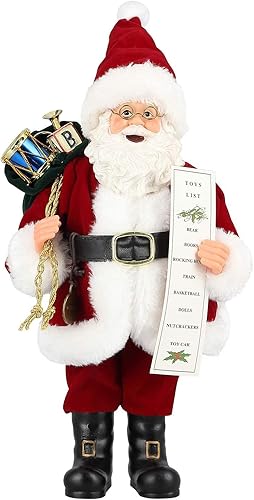 AGM Figura decorativa de Papá Noel de 11 pulgadas, figura decorativa navideña con bolsa de regalos negra para fiestas navideñas, decoración del