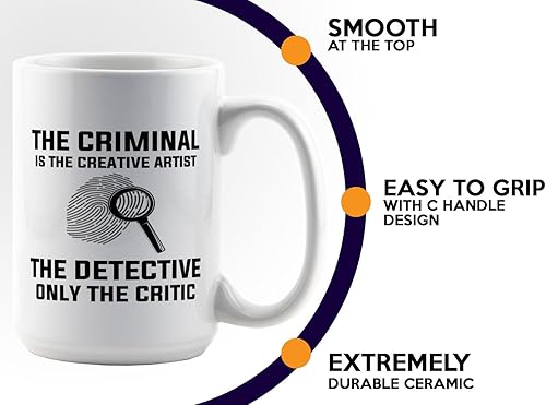 Miniatura 5 de Taza de café detective de 15 onzas, color blanco (The Criminal is - Police Officer Cop Patrol Detective Sheriff Law Enforcement Police Academy