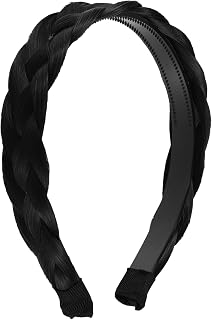 Wig Braided Headbands, Synthetic Hair Headbands with Braid, Wig Braided Hairhoop, Braided Headband with Teeth for Women, 1.1" Wide, Black