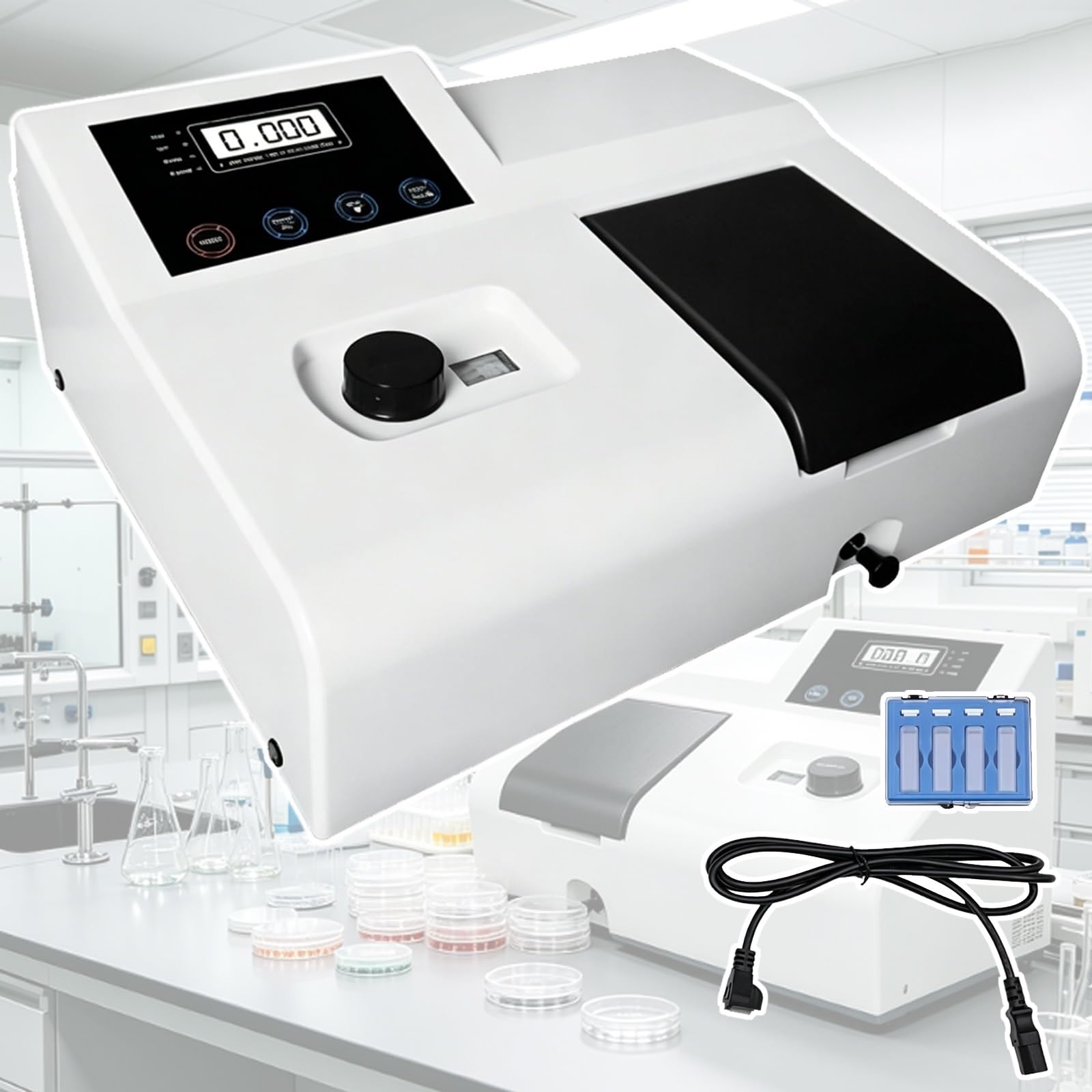 Espectrofotómetro ultravioleta vis, espectrofotómetro de onda LCD, longitud de onda de 350-1020nm, con puerta de luz automática y perilla de ajuste de longitud de onda