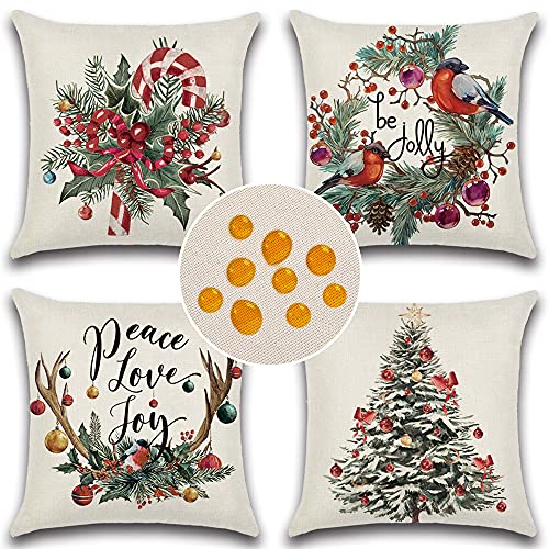 Cirzone Christmas Throw Pillow Covers Waterproof Outdoor Pillow Covers Cotton Linen Christmas Pillow Covers 18x18 Christmas Decorations Set of 4 for Farmhouse Home Decor