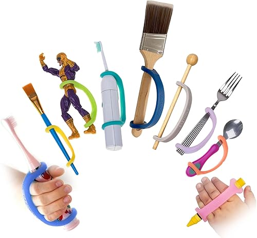 EaZyHold Brazalete universal de silicona, ayuda adaptativa para agarre débil, soporte de movilidad limitada para la vida diaria, paquete de 9