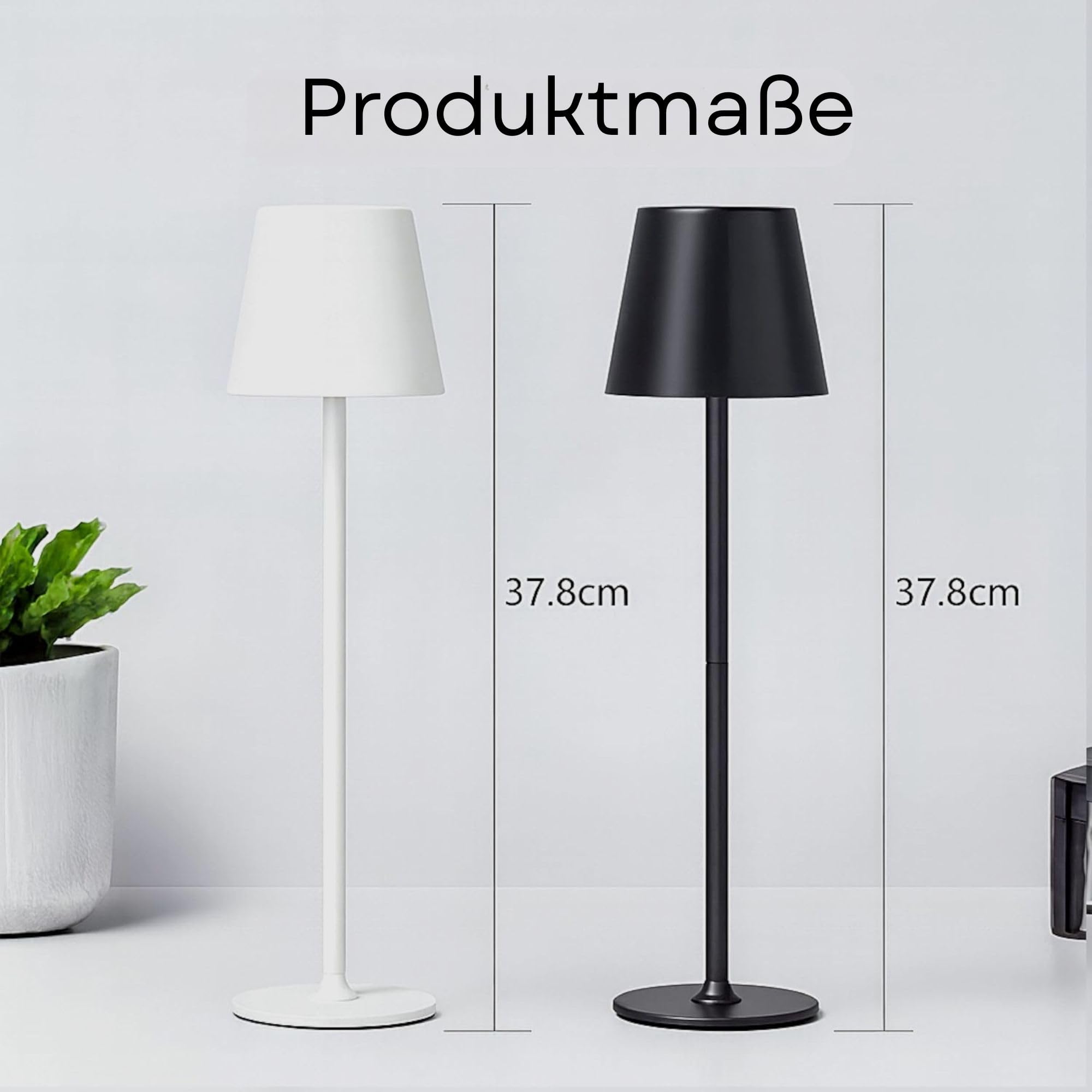 Nell LED Tischlampe Kabellos | 1800mAh Akku Wiederaufladbar | USB-C Ladeanschluss | IP54 Wassergeschützt | Dimmbar & 3 Farbtemperaturen | Für Indoor & Outdoor (BLACK, 8, LED)