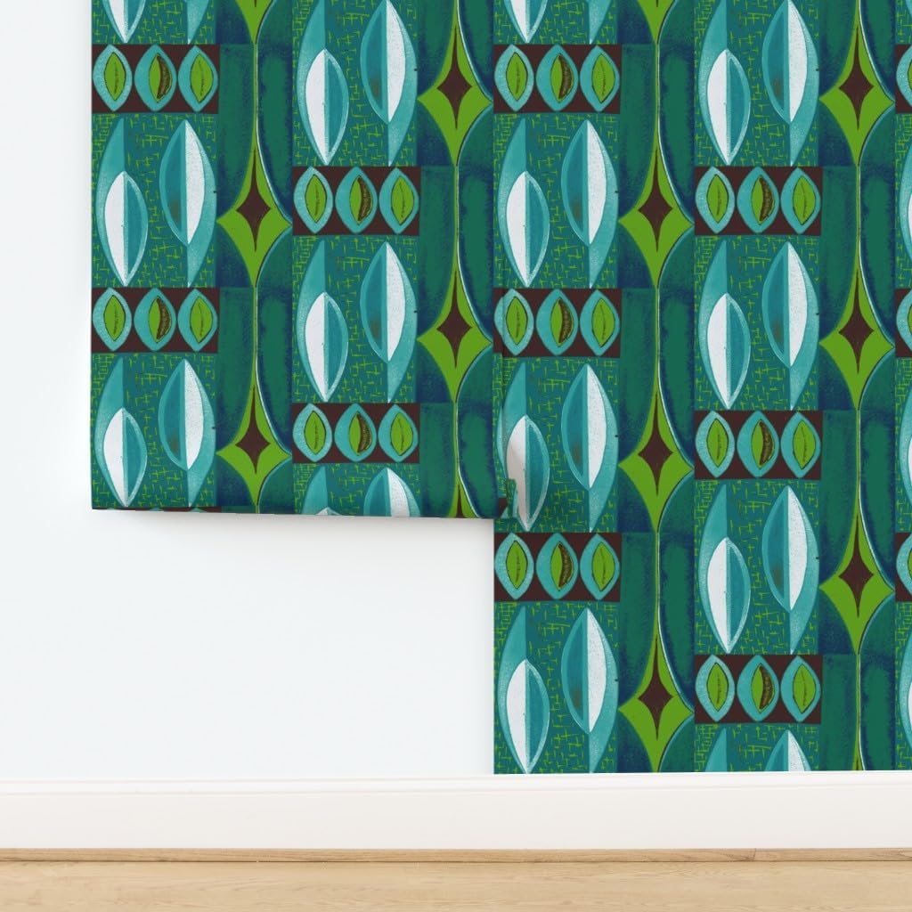 Spoonflower Peel & Stick Wallpaper 6ft x 2ft - Mid Century Modern Tiki Retro Mod Custom Removable Wallpaper