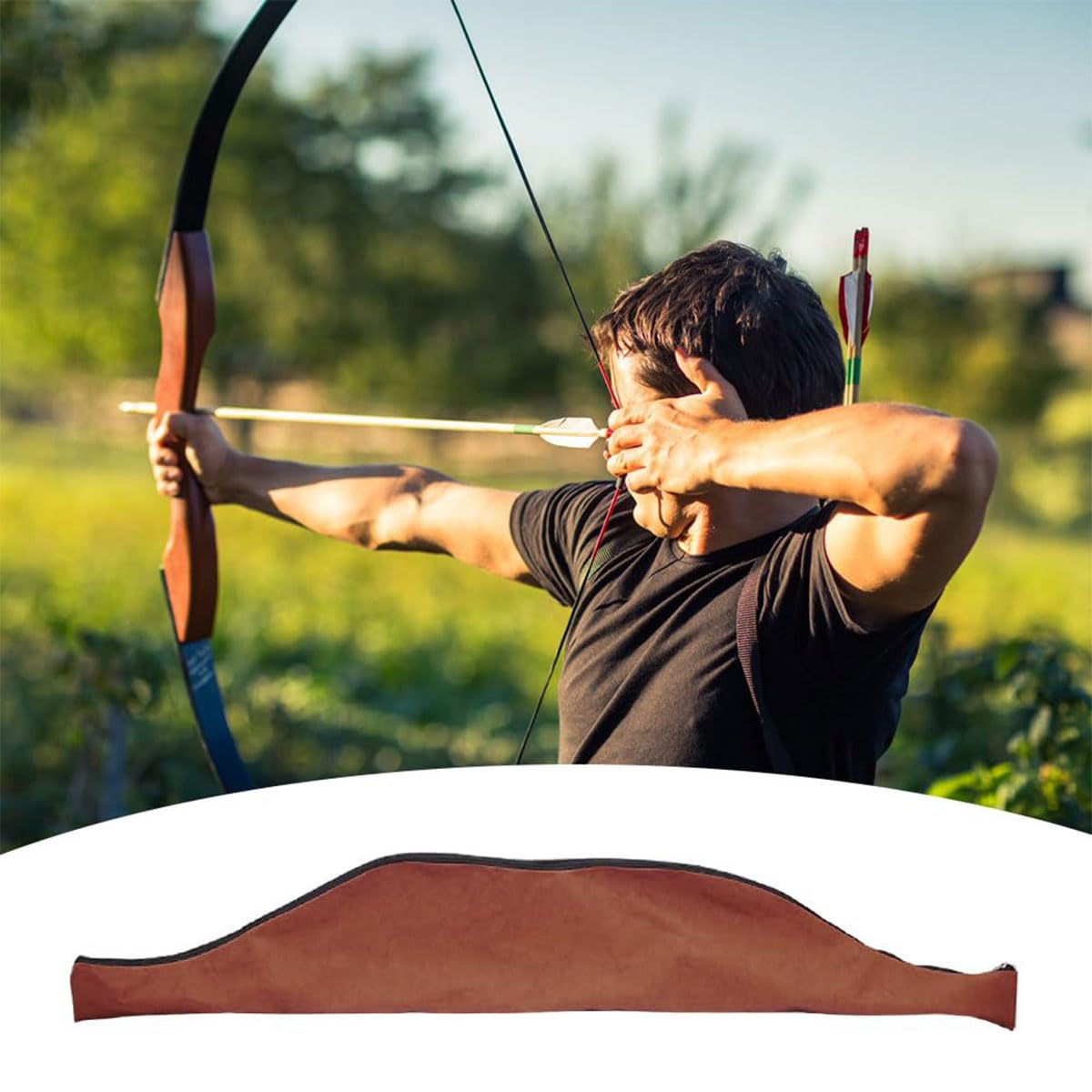 Étui pour arc long en cuir marron Sac à arc traditionnel rangement équipement de tir