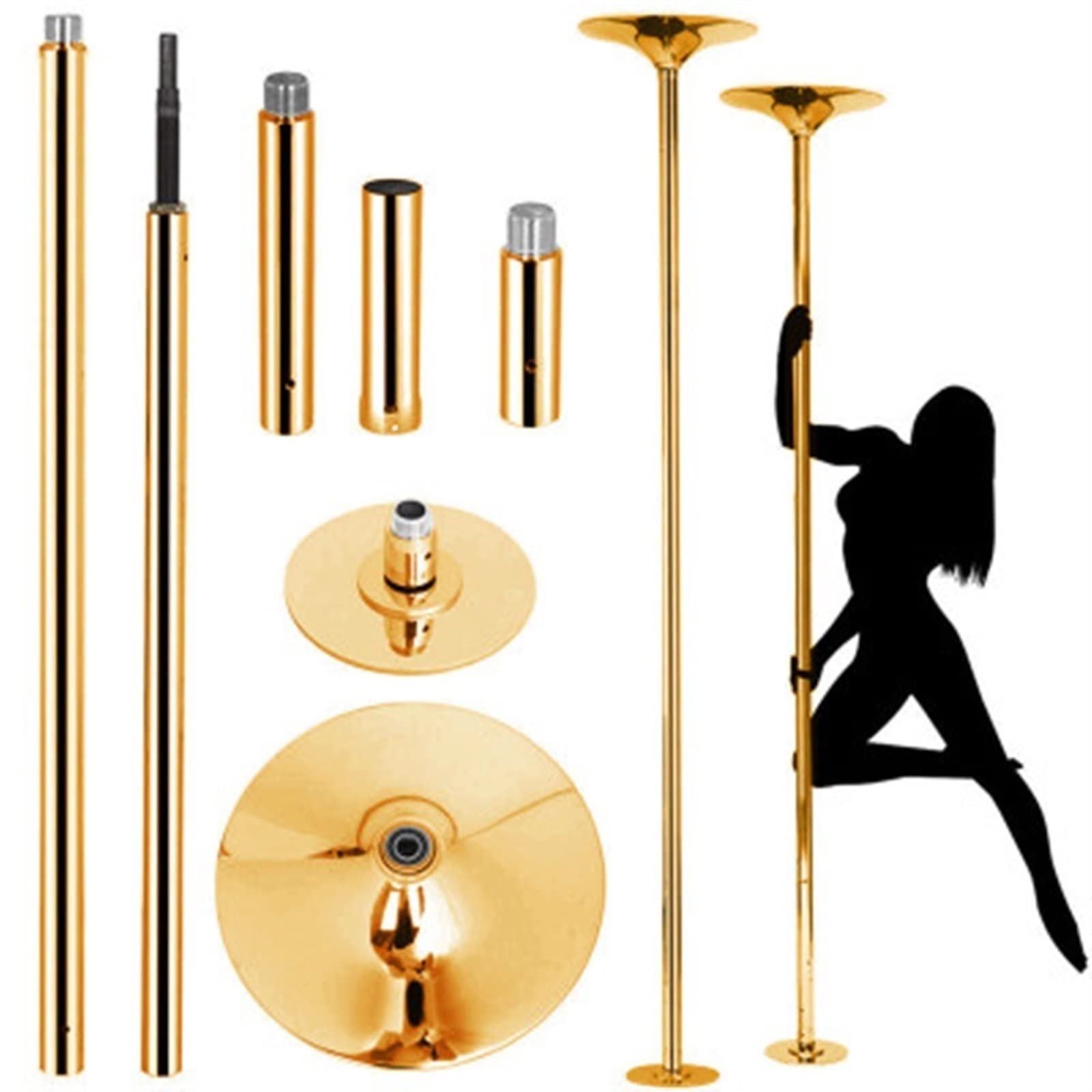 Professional Stripper Pole Dance Pole, Spinning Static Dancing Pole, Gold Removable Fitness Pole Set for Training Dancing and Exercise