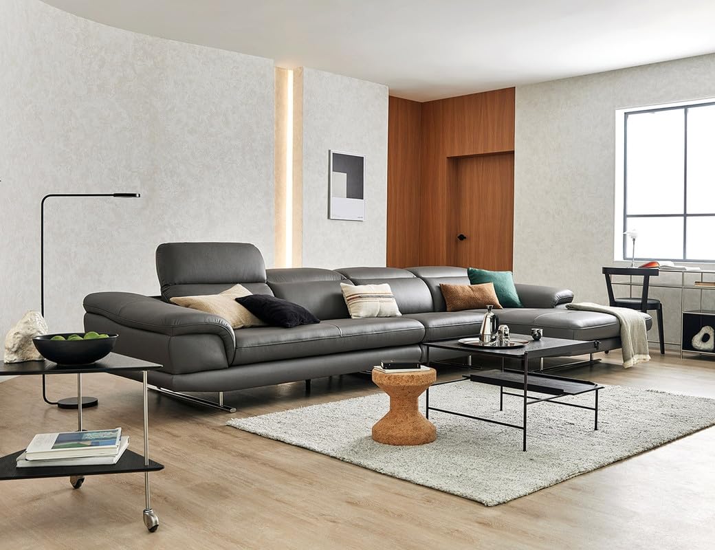 Goldie Leatherette Diligent lshape 5 Seater Sofa Set | Premium Luxuries & Comfortable Furniture Perfect for Home Guests Office & Living Room, Bedrooom | with Moveable Headrest | Grey | LHS-image-19