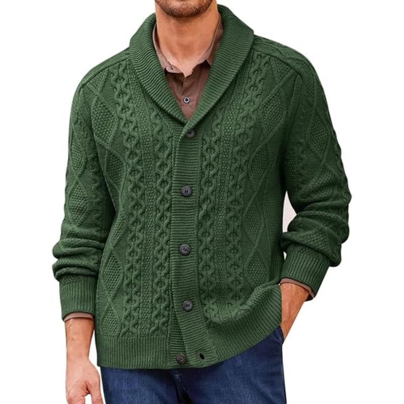 mht by mohit Men's Cable Knit Shawl Collar Cardigan Sweater with Buttons for Autumn and Winter-picture-18