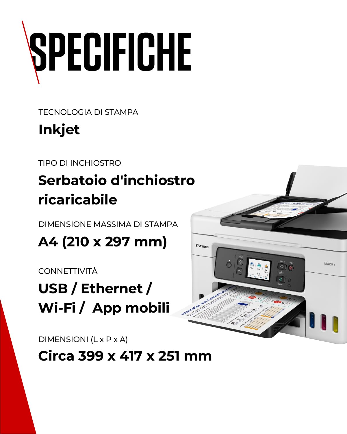 Canon Stampante WiFi per Casa e Ufficio MAXIFY GX4050 - Stampante Multifunzione MegaTank con Scanner, Fax e Fotocopiatrice per Casa | Connettività WiFi, Ethernet e USB