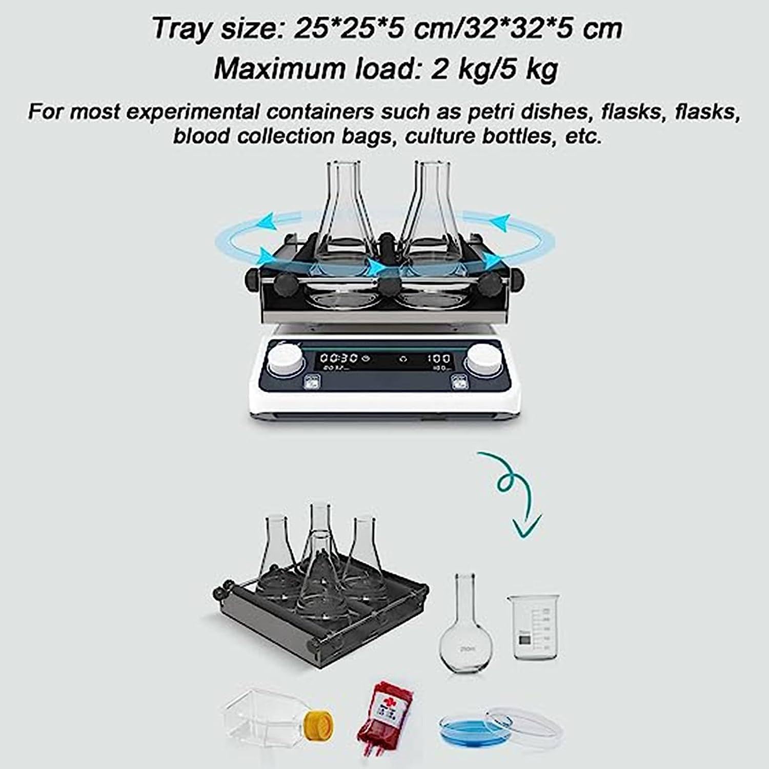 Cyfrowy wytrząsacz orbitalny do laboratoriów, regulowana prędkość i czas, poziomy mikser obrotowy, wyświetlacz LCD, precyzyjny rotator laboratoryjny do mieszania i inkubacji