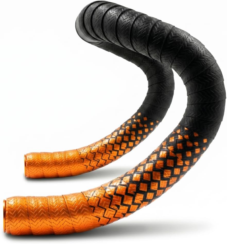JRC Components Orimono Metallic Bicycle Handlebar Tape | Set of 2 Bar Tape for Road Bike | Gravel Bicycle Handlebar Wrap with Bar End Plugs | Enhance Your Bike Grip - (Orange)
