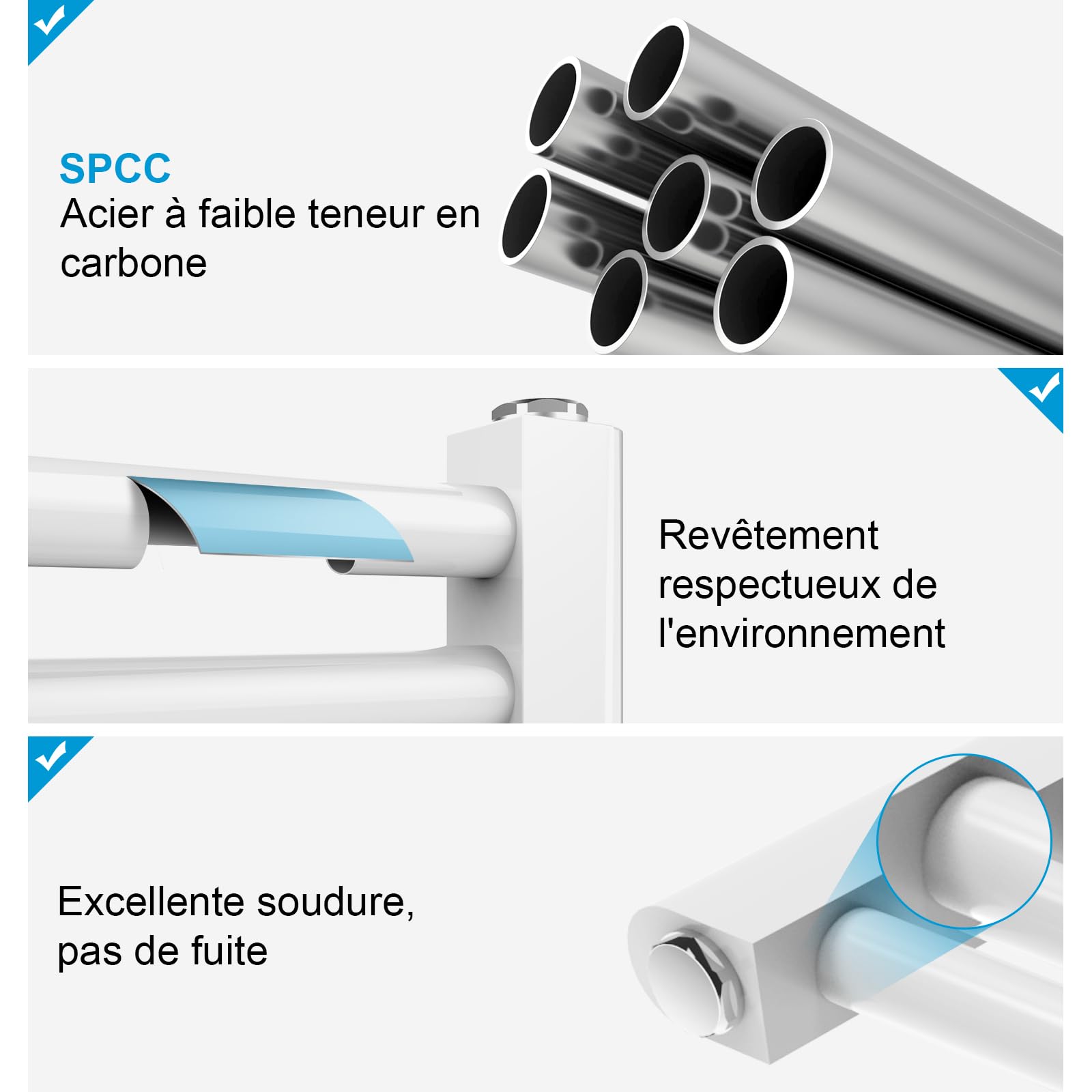 Heilmetz Seche Serviette Eau Chaude 70 x 50 cm,Blanc, Radiateur Chauffe Serviette Salle de Bain,Méthode de Chauffage - Eau Chaude,seche Serviette Salle de Bain