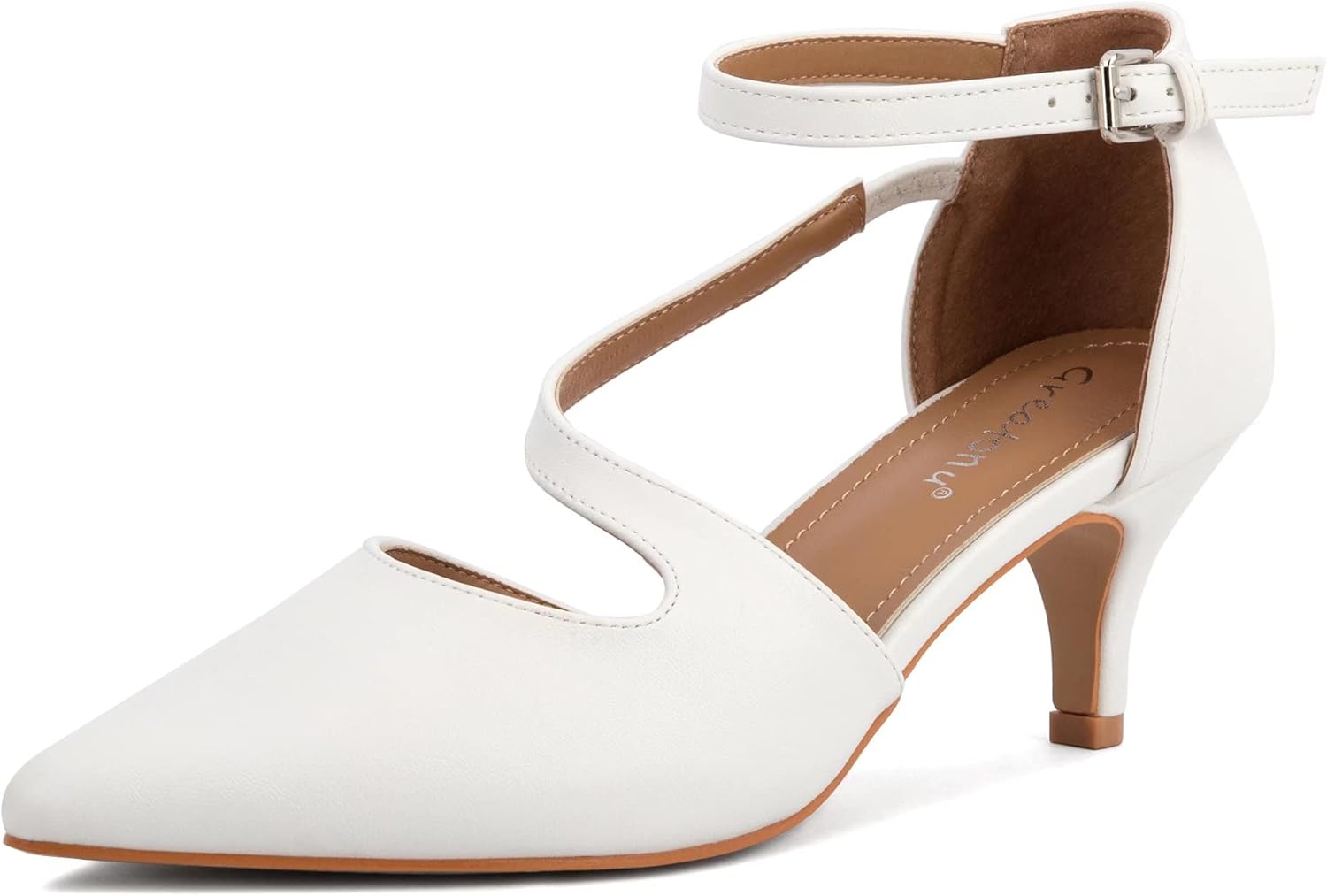 Greatonu Women’s Kitten Closed Pointed Toe Heels Low Heel Cross Strap Dress Shoes Wedding Party Office Pumps Shoes