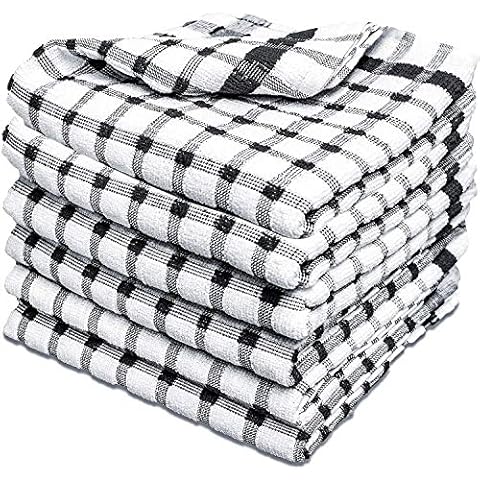 Xelay 100% Cotton Terry Tea Towel Egyptian, Wonderdry Soft Monocheck Black/White Jumbo Thick Kitchen Dish Cleaning Drying Cloth Pack of 3, 4, 5, 6, 10, 15 - 35cm x 60cm (Black Pack of 3, 14" x 24") Cover