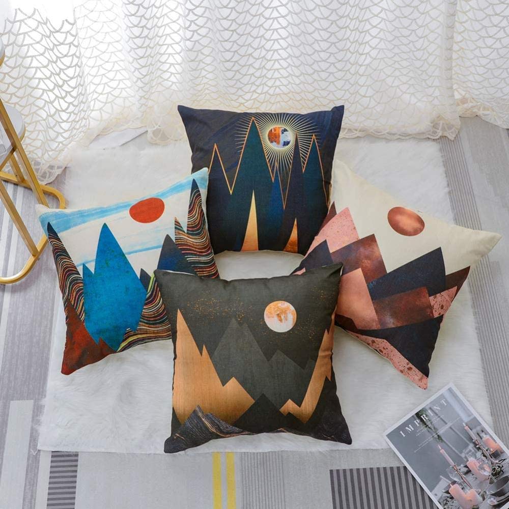 Chenso Set 4 Federe Cuscino Decorativo In Cotone E Lino, 45x45 Cm, Con Cerniera, Design Uccello Sul Ramo - 2