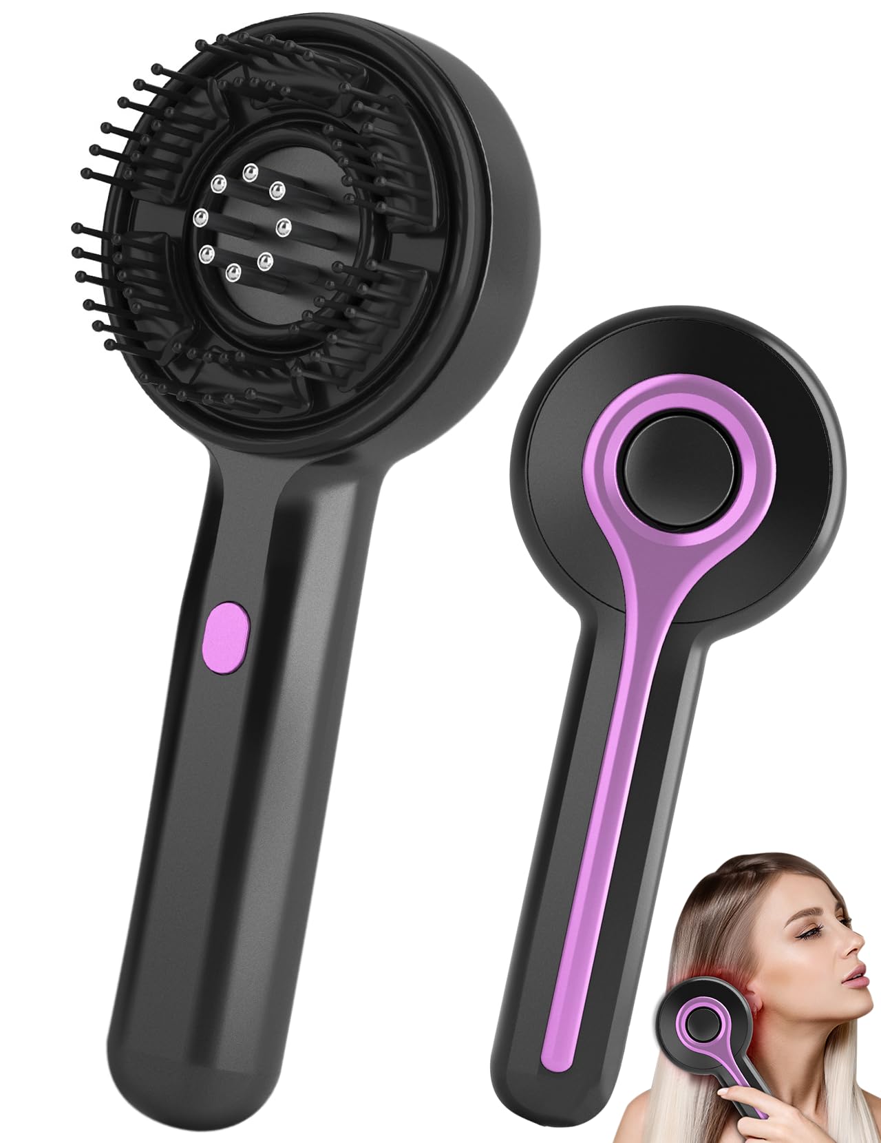 Kopfmassagegerät, 2 in 1 Kopfhaut Massagebürste Elektrisch mit Haaröl-Applikator, Rotlicht Kopfmassage Bürste Elektrisch, 3 Modi zur Massage und Kopfhautpflege (Schwarz)