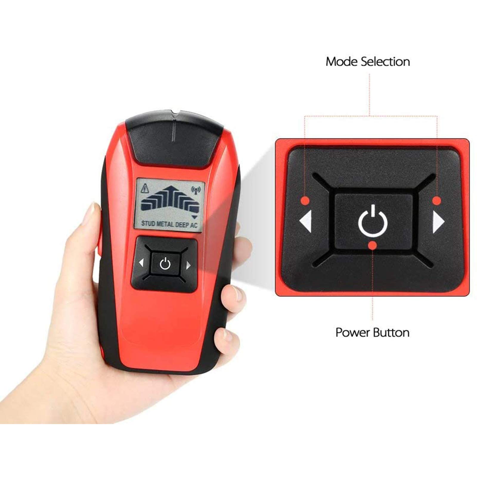 HMTE Détecteur de Goujons muraux, détecteur de Goujons muraux LCD Portable, Goujons en Bois métalliques, câble AC, testeur de détecteur de Scanner de Fil en Direct (Rouge)