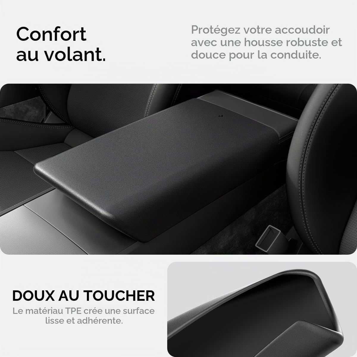 Spigen Tesla Model Y Juniper 2025 2026 Model 3 Highland 2024 2025 2026 Console Centrale Housse de Coussin d'Accoudoir Conçu pour Accessoire Tesla - Noir