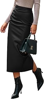 BTFBM Skirts for Women Trendy Spring 2026 Elastic Waist Ruched Bodycon Slit Pencil Midi Leather Skirt Bussiness Casual OEKO-TEX STANDARD 100