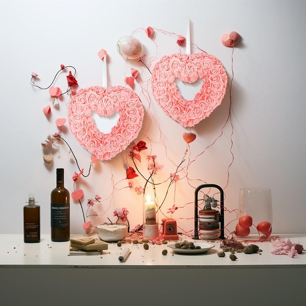 Ghirlanda di San Valentino a forma di cuore, per porta d'ingresso, San Valentino, a forma di cuore, decorazione ornamentale a forma di cuore, da appendere, per matrimonio, con ventosa (F13-RD4, taglia