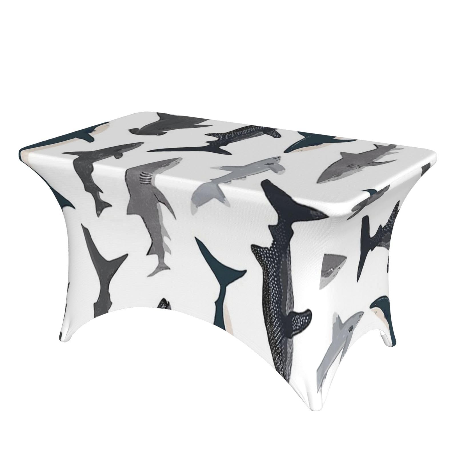 Dcehgew Sharks Nautical 4Ft Spandex Rectangular Table Cloth, Printed Fitted Elastic Tablecloths Washable Table Cover For Event, Wedding, Banquet & Party