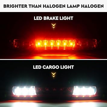 LED Tail Lights Assembly + 3rd Third Brake Cargo Lamp Fit for GMC Sierra 1500 07-13 (SL, SLE, SLT, WT), 2500HD 3500HD 07-14 (only fit 3500HD with Single Rear Wheel Model), Chrome Housing Red Lens