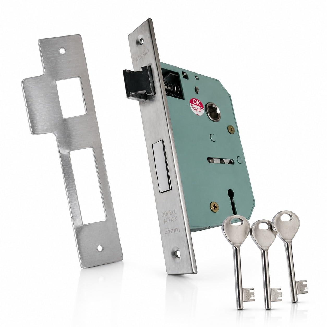 Metallo Plus Mortise Handle Lock Accessories for Wooden Doors – Complete Lock Body Fittings Kit with 3 Keys & Strike Plate Replacement Parts (SS)-image-11
