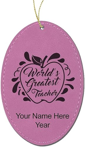 Miniatura 10 de LaserGram Personalized Christmas Ornament, World's Greatest Teacher, Faux Leather, Custom Laser Engraved Gift Idea (Oval Shape, Dark Brown) Dark