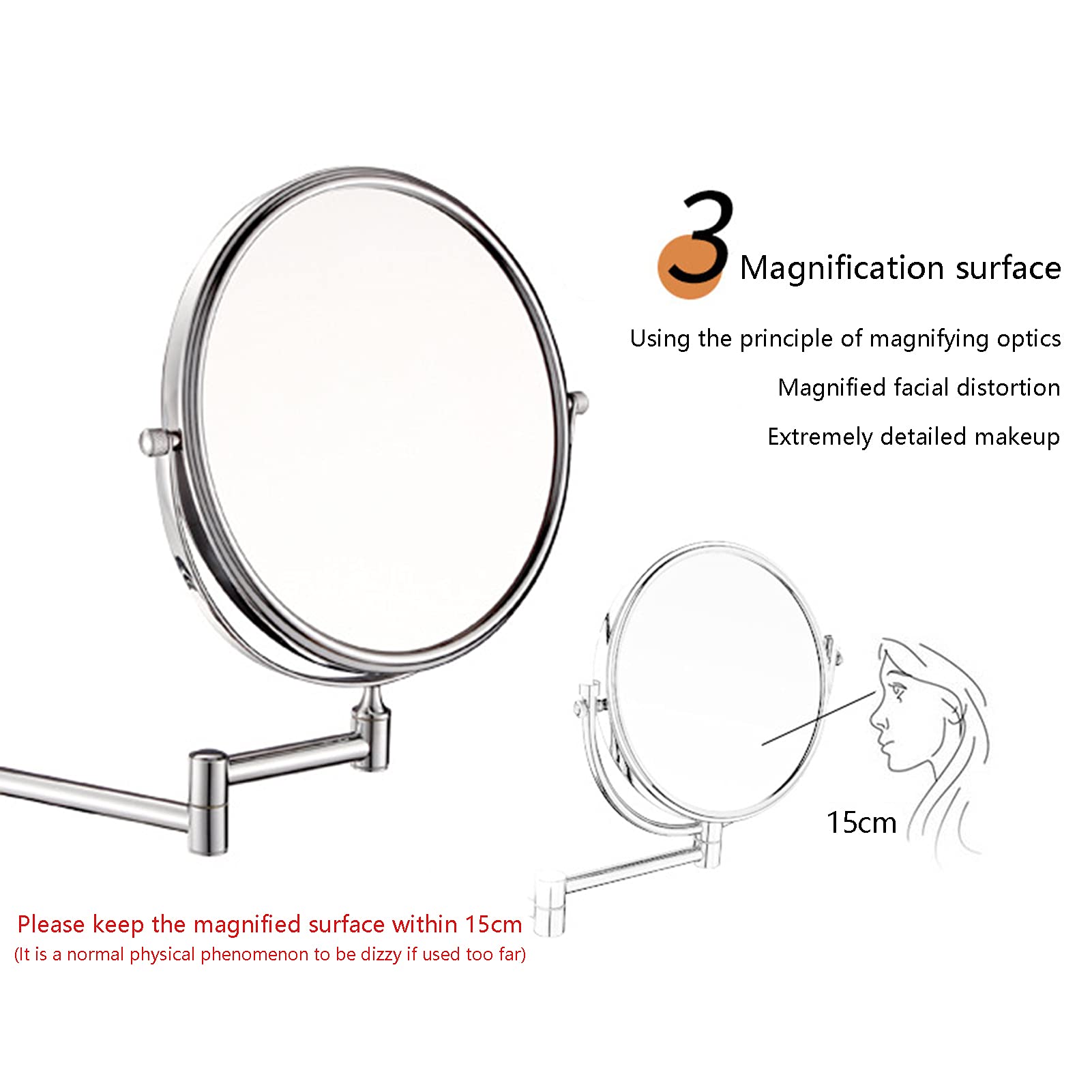 10 Veces El Espejo Espejos De Aumento De Pared, Espejo De Tocador Giratorio De Doble Cara De 6 Pulgadas, Adecuado para El Baño De Cromo De Baño Y Dormitorio,Cromo,6in 7X