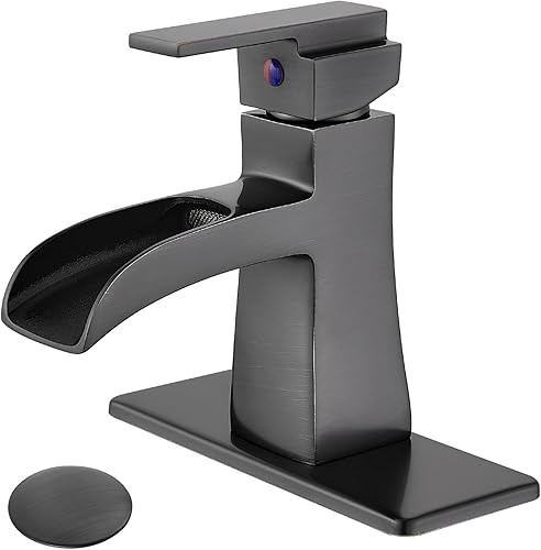 Midanya Grifo de lavabo de baño de cascada de una sola manija, bronce aceitado de un solo agujero o grifo de baño de 3 agujeros, grifo de tocador de