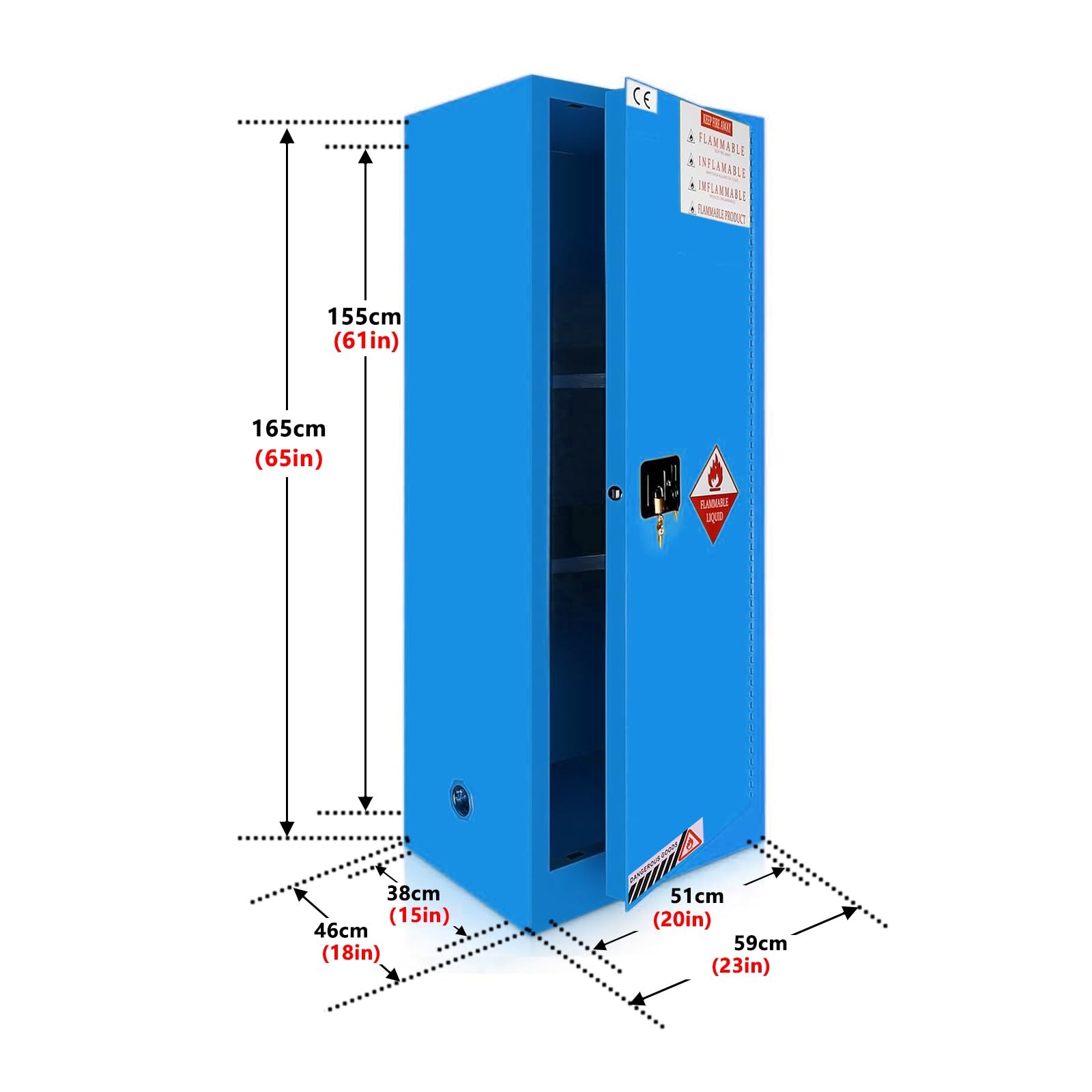 Armadio for la conservazione di sostanze chimiche con ripiani regolabili da 22 galloni, armadio infiammabile 65" H x 43" W x 18" D, for uso commerciale e industriale(Blue)