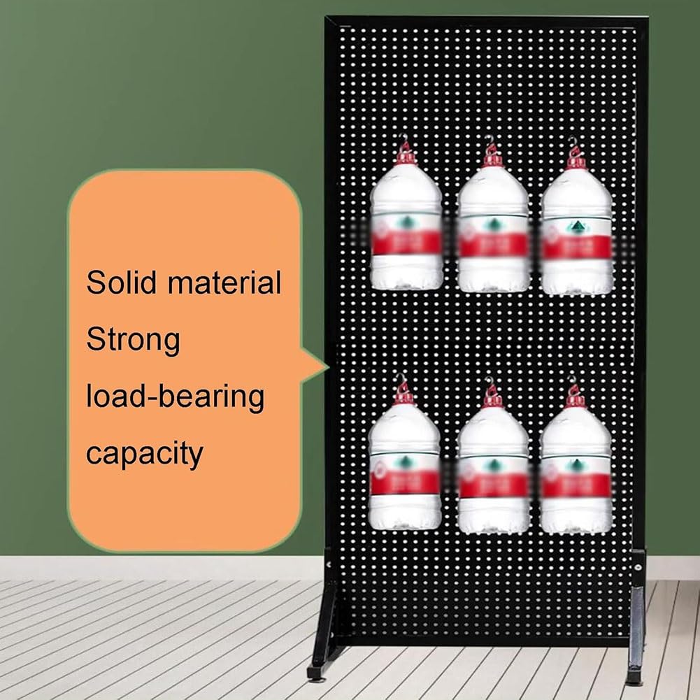 Stecktafel-Display Mit T-Basis & Rädern – 60x150 Cm, Metall-Pegboard Präsentationsständer, Inkl. 10 Haken (Schwarz)