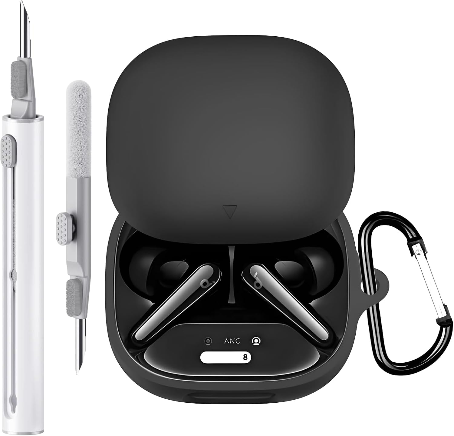 Case Cover Compatible with Soundcore Liberty 4 Pro by Anker, Soft Silicone Liberty 4 Pro Earbuds Protective Case with Cleaner Kit with Carabiner Keychain Accessories (Black)