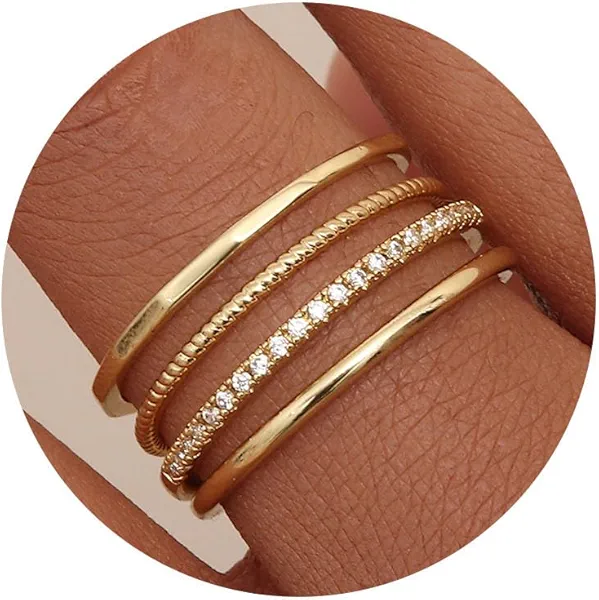 MILACOLATO 14K Gold Plated 1.3mm Thin Stackable Rings for Women - Minimalist Non Tarnish Half Cubic Zirconia Band Rings - Dainty Trendy Statement Stacking Rings Set Size 5-10