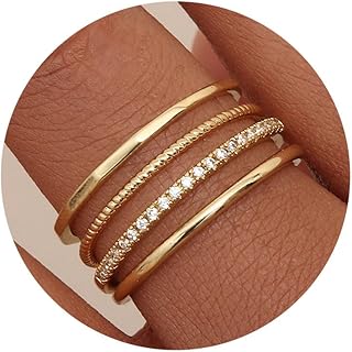 14K Gold Plated 1.3mm Thin Stackable Rings for Women - Minimalist Non Ta...