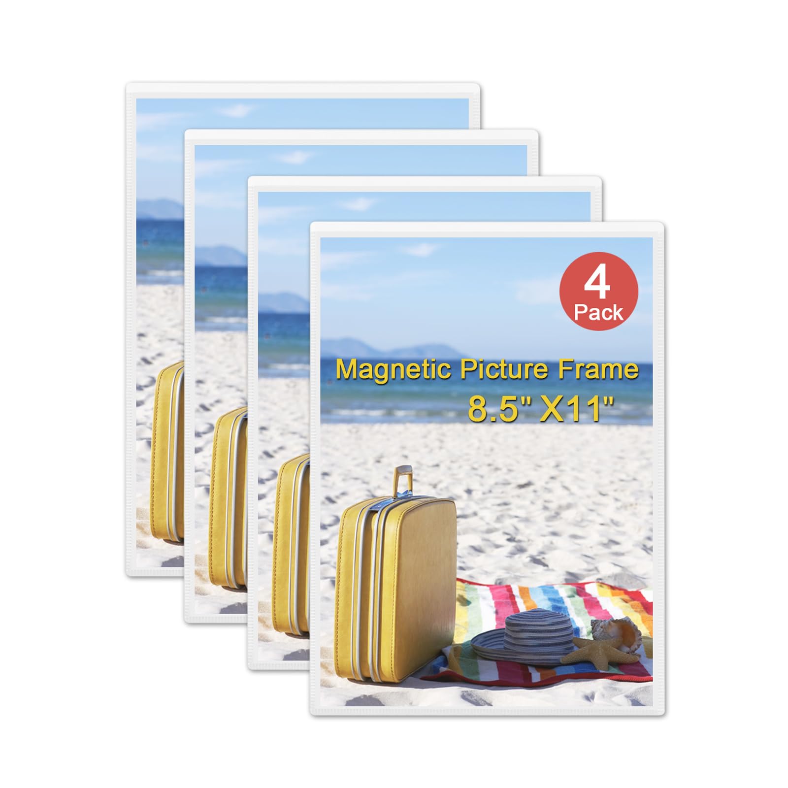 KikoSkool Magnetic Picture Frames, 4 Pack,Holds 8.5 x 11 Fridge Magnets Photos Frame, Magnetic Photo Pocket Perfect for Displaying Frames, Artworks