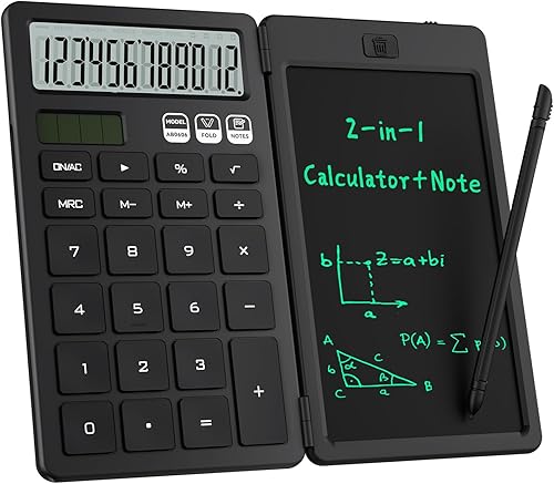 Miniatura 1 de Calculadora de escritorio con bloc de notas LCD borrable, calculadoras básicas de escritorio ROATEE para escuela secundaria, calculadora simple de