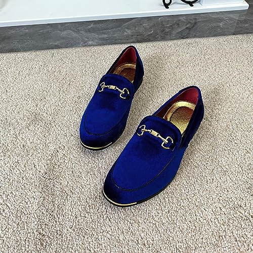 Image of FLQL Men's Luxury Velvet Penny Loafers Shoes Embroidery Suede Dress Loafers Daily Boats Shoes for Party Wedding Prom Size 7-13