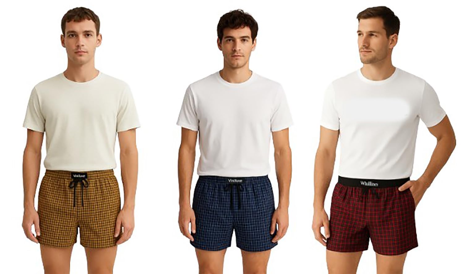 vinilluxe Men's Cotton Plaid Boxer Shorts, Brown and Black Check Pattern, Drawstring Waist with Side Pockets-picture-32