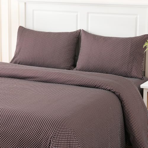 Image of MCO 4Pieces Polka Dot Sheets Set, Breathable King Sheet Set with 16 inch Deep Pocket, Modern & Luxury, Brushed Microfiber Bedding Set(King, Polkadot Brown)