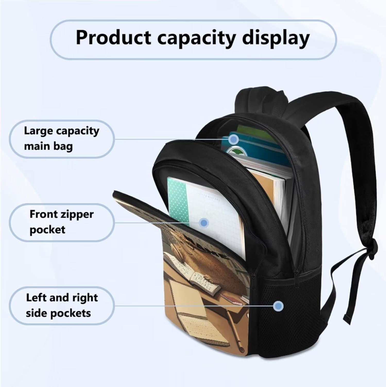 Custom Name Back Pack Cool Capybara Backpack with Lunch Box Personalized Backpack for 2nd Grade Kids Boys Back to School Pencil Case and Water Bottle Holder 4 Piece Set for Preschool