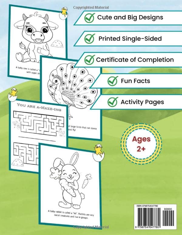 Farm Animals Coloring Book: For Kids age 2-7, Big, simple, fun, cute designs, 8.5 x 11 Inch (21.59 x 27.94 cm): cute happy farm animals coloring book 2 61KcLWtQ34L