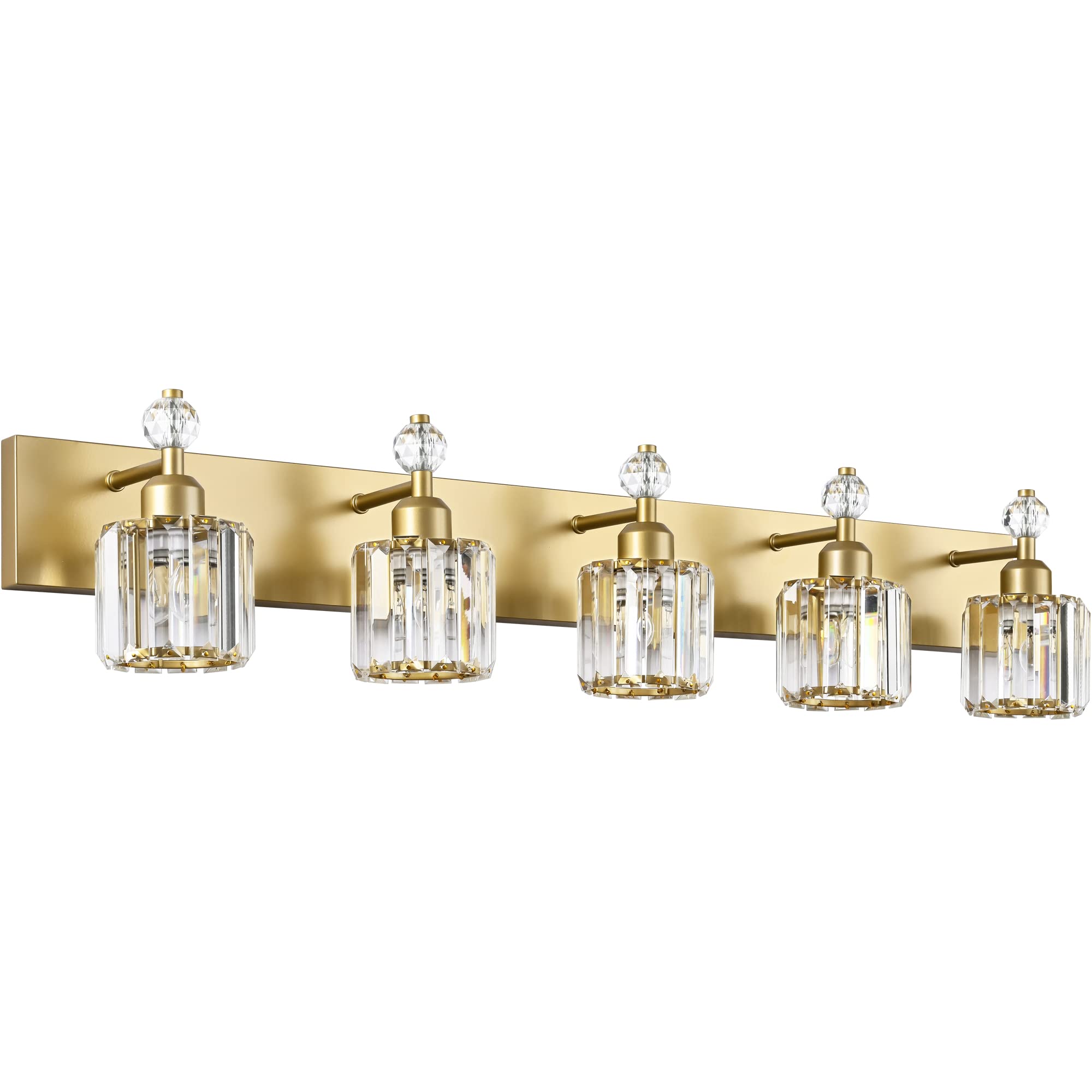 PRESDE Modern Crystal Vanity Light for Bathroom Gold 5 Light Bathroom Wall Light Fixtures Over Mirror