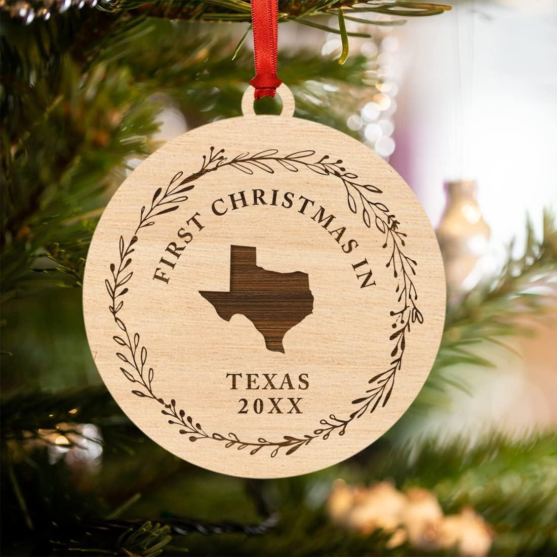 Andaz Press Custom Year Laser Engraved Wood Us State Round Christmas Ornament, First Christmas in Texas 2026, 1-Pack, Includes Bag, Texas Christmas Ornament 2026 Ornaments for Christmas Tree