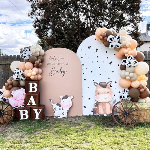 Image of Cow Balloons Garland Arch Kit, 118pcs Brown Apricot Balloons Arch Kit 18 /12 /10 /5 inch Brown Nude Tan White Latex Balloons for Woodland Cow Farm Theme Party Cowboy Birthday Baby Shower Decoration