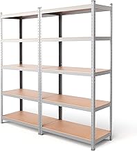 EDIESI, Estanterias Almacenaje, 180 x 90 x 40 cm, Metalicas, Galvanizadas, Material MDF, para Hogar, Trastero, Garaje, 5 Baldas Ajustables, Carga Máxima 875 kg (2 Unidades)